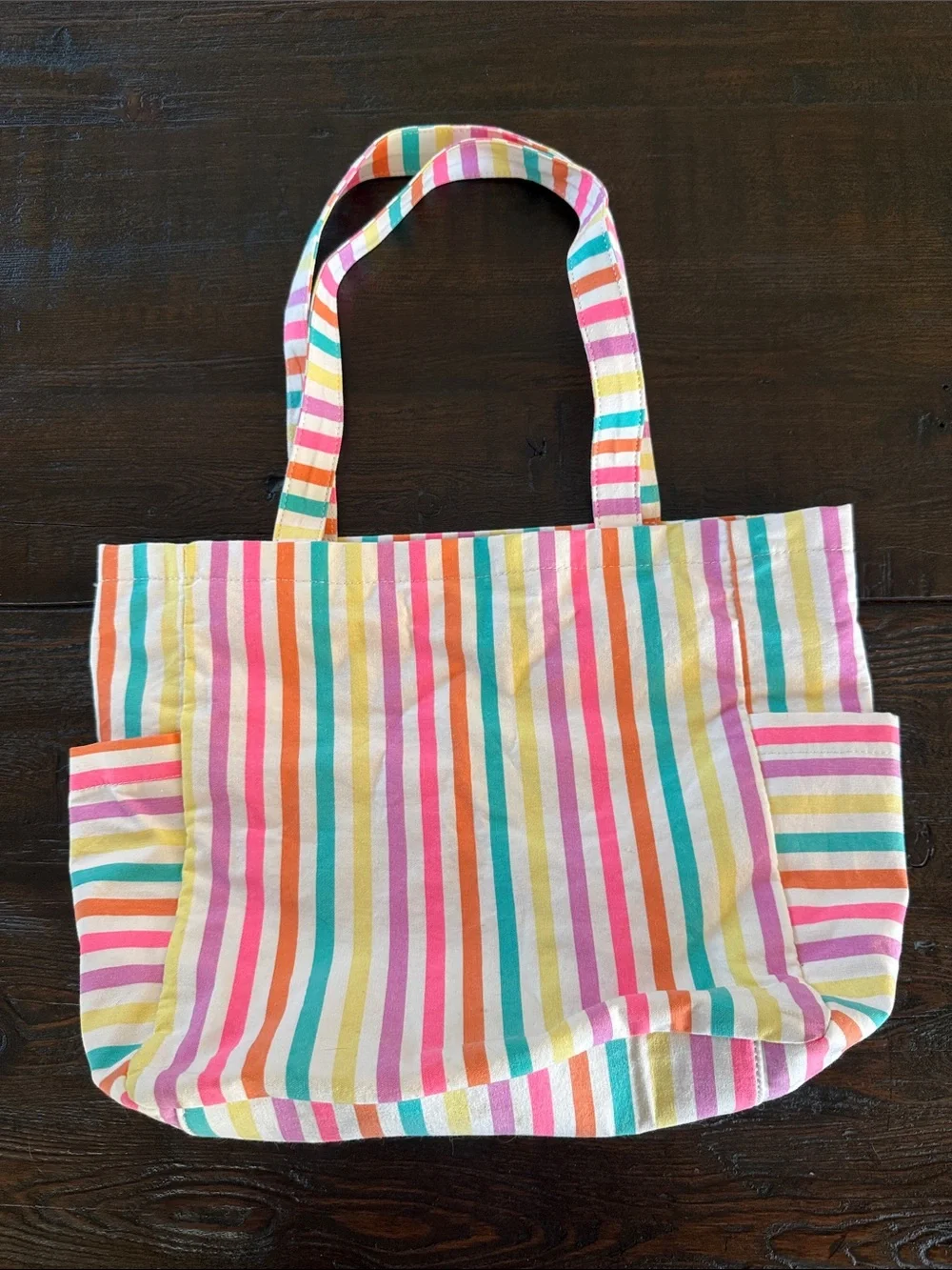 Striped Multi-Color Canvas Tote Bag - Pink, Orange, Yellow, Teal